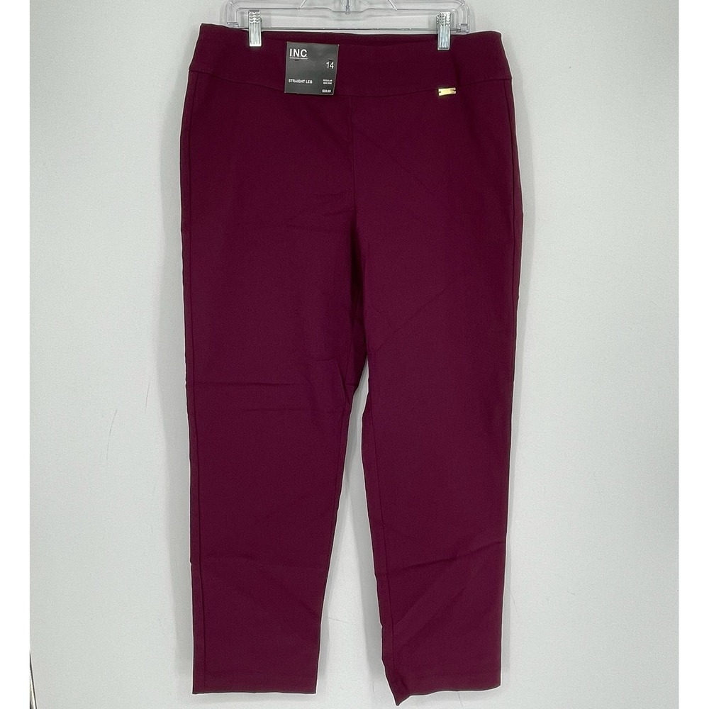 INC International Concepts NWT Women's Wine Straight Leg Mid Rise Pants Size 14